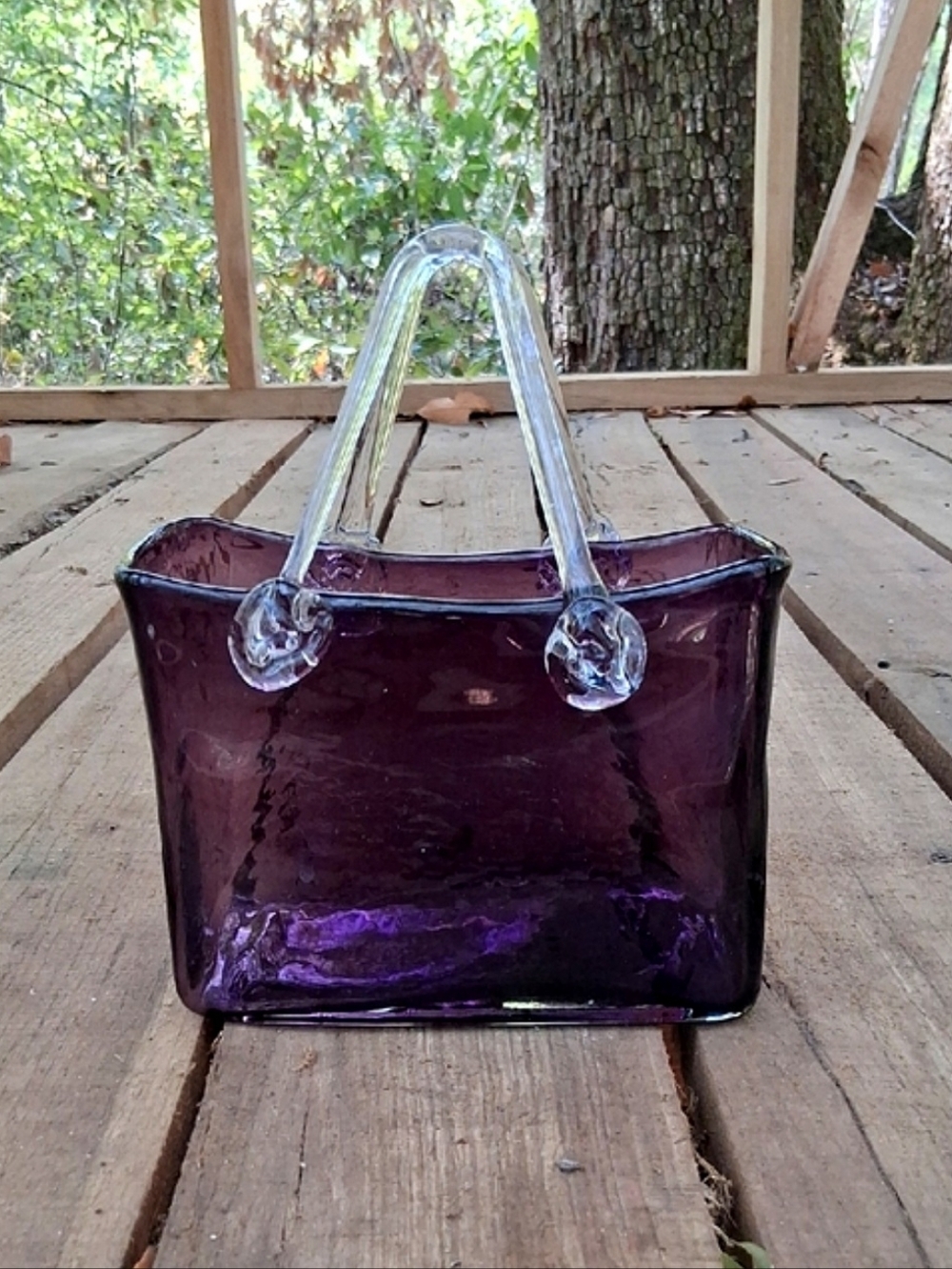 Amethyst Purple Hand Blown Glass Purse Vase - Trinket Dish
